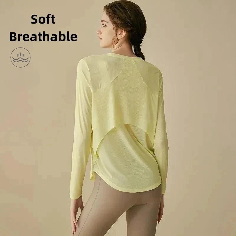 gym Sports Top T-shirt Women Yoga Clothing Running Loose Slim Quick Dry Training Long Sleeve Thin Blouse Fitness Tops Autumn Gym 99 in 1