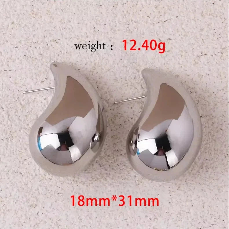 Gold Color Water Drop Earring Stud Simple Design Ins Women Post Earrings 3 Size Available Silver Color Big Surface Girls Jewelry 99 in 1