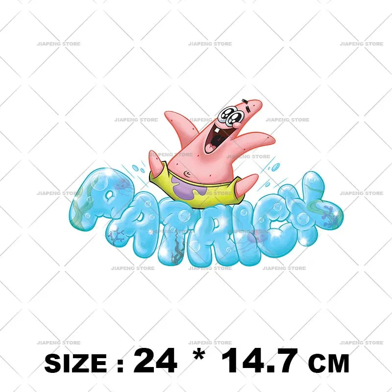 SpongeBob Cartoon Printed Iron on Transfers Patrick Star Heat Transfer Vinyl Stickers For Clothes Thermal Patches Applique Decor