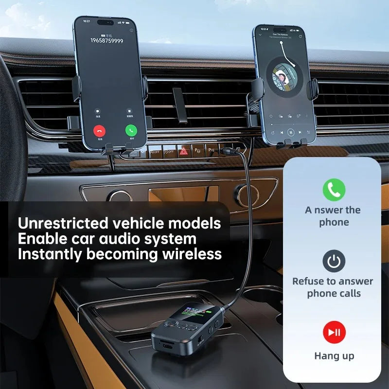 Lavalier Bluetooth 5.4 Audio Receiver Transmitter 3.5mm AUX TF Card Play Wireless Adapter with LCD Display For PC TV Speaker