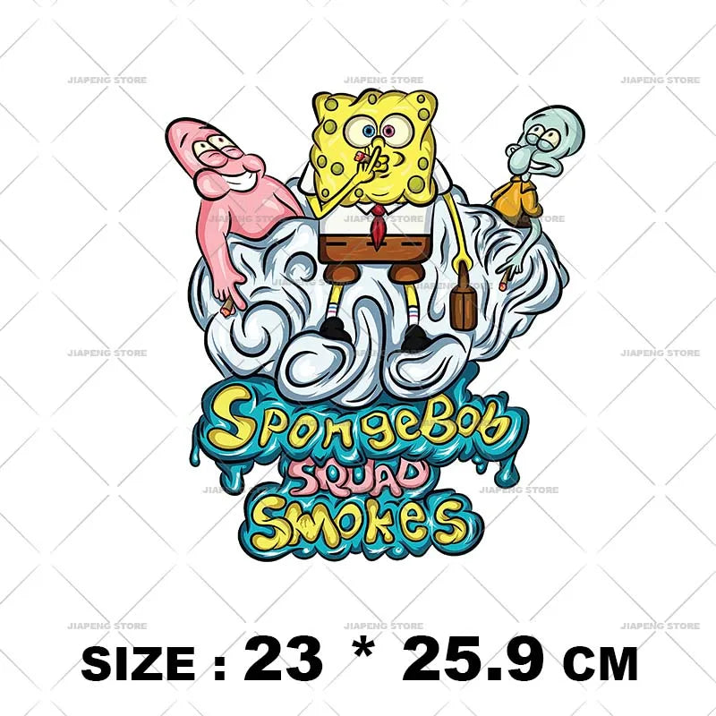SpongeBob Cartoon Printed Iron on Transfers Patrick Star Heat Transfer Vinyl Stickers For Clothes Thermal Patches Applique Decor