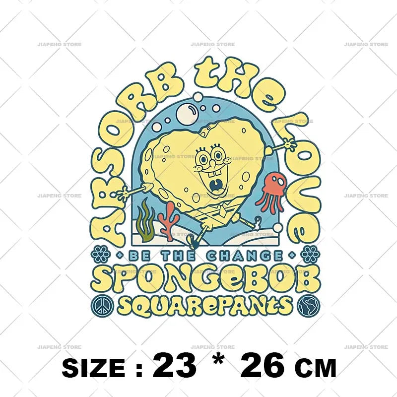 SpongeBob Cartoon Printed Iron on Transfers Patrick Star Heat Transfer Vinyl Stickers For Clothes Thermal Patches Applique Decor