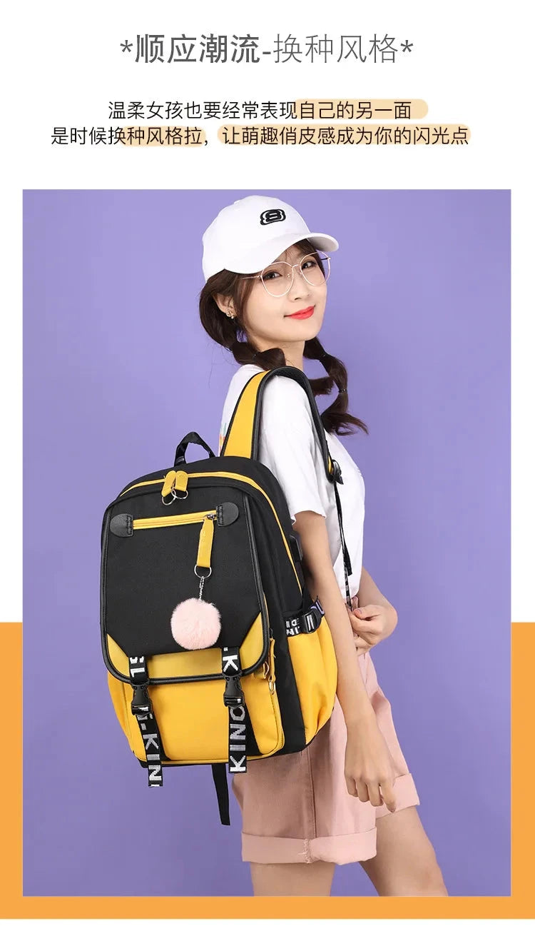 Demone Hunter Backpack for Kid Girl Back School Gift School Bag Y2K Cute Anime Print Woman Travel Casual Large Capacity Rucksack 99 in 1