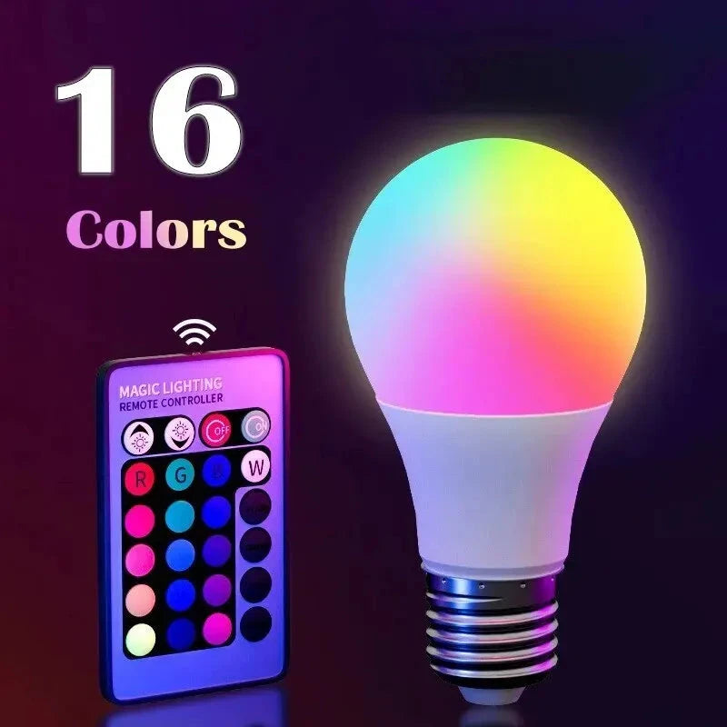 16 Colors RGB Bulb LED Multicolor Bulb E27 220V Household Lighting Dimmable 24 Key Remote Control Smart Lamp Atmosphere Light 99 in 1