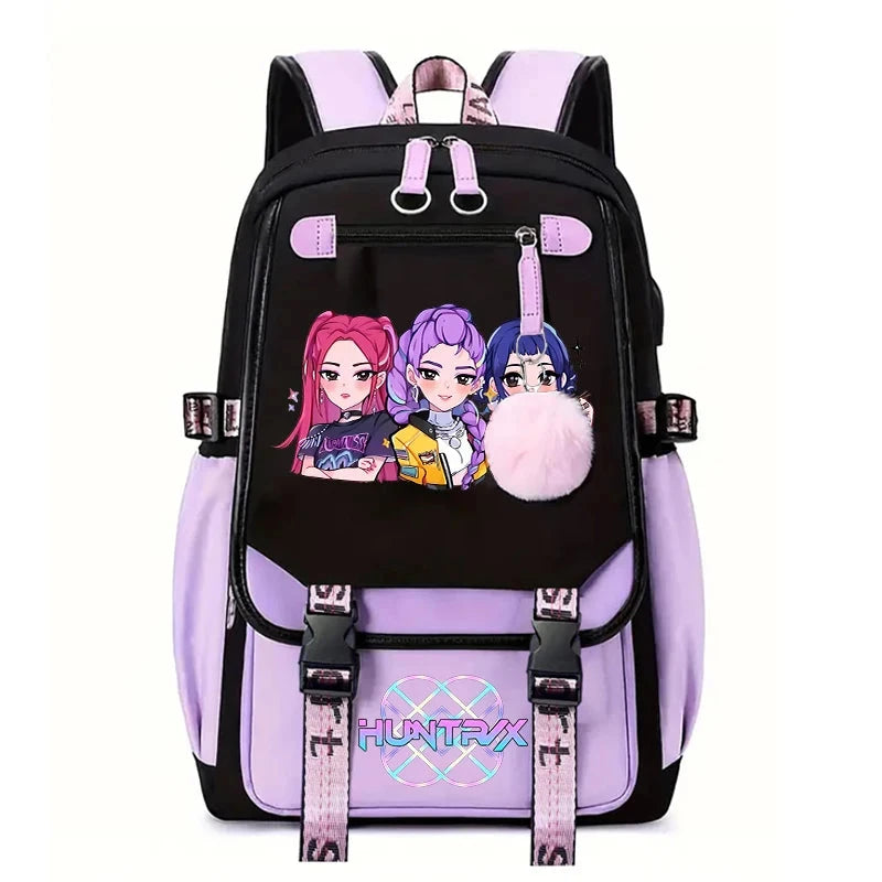 Demone Hunter Backpack for Kid Girl Back School Gift School Bag Y2K Cute Anime Print Woman Travel Casual Large Capacity Rucksack 99 in 1