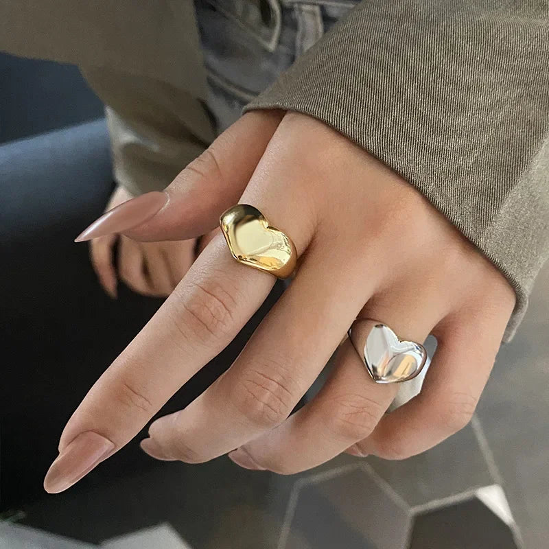 Simple Smooth Metal Heart Ring for Women Men  Trendy Elegant Party Jewelry Gifts